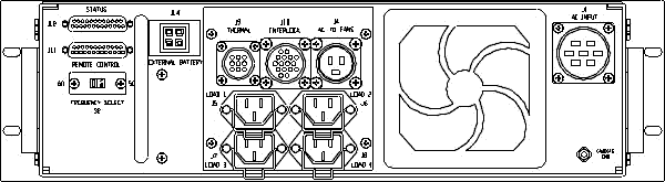 ETI0001-N2 Standard Rear Panel Layout equipped with (4) IEC-320-15R outlets with cable restraints. Various other input and output connectors available. Standard air flow is from rear to front. Also available front to rear or rear to sides.